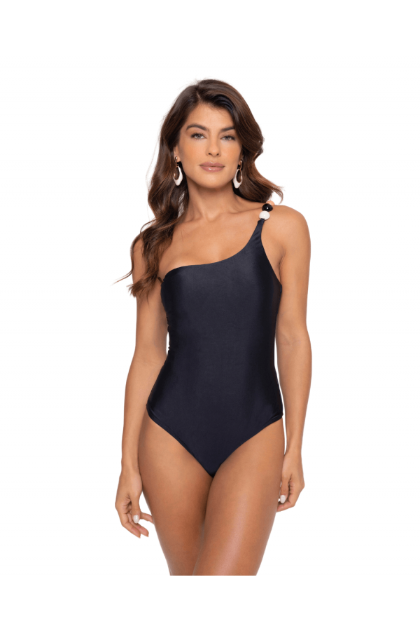 BLACK ONE-PIECE SINGLE-STRAP SWIMSUIT