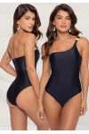 BLACK ONE-PIECE SINGLE-STRAP SWIMSUIT