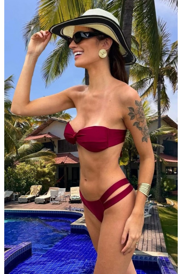 HAUT DE MAILLOT DE BAIN ROUGE CARMIN BANDEAU