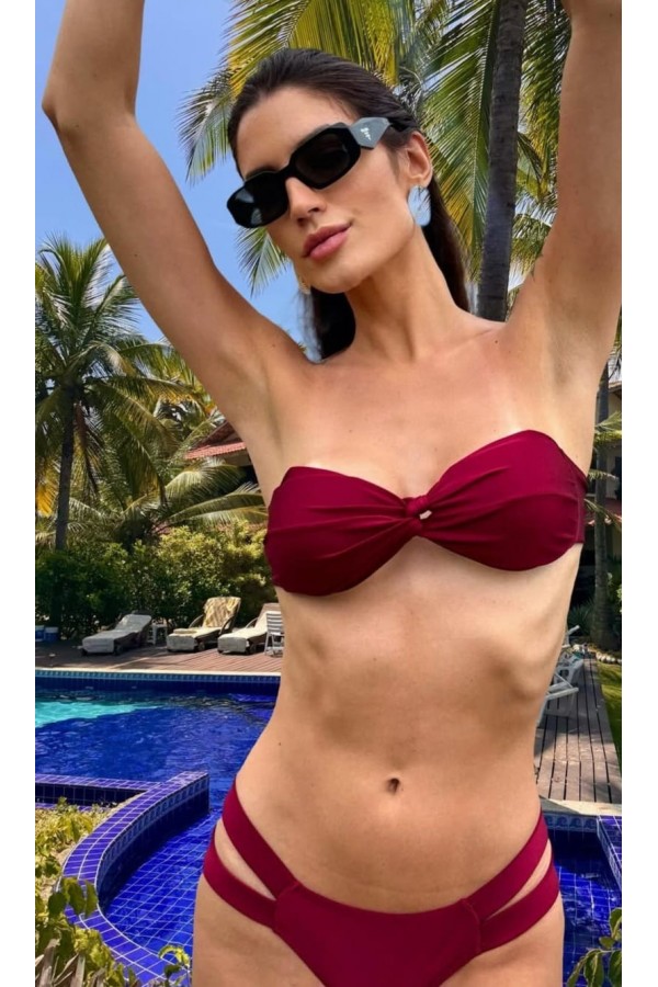 BAS DE MAILLOT DE BAIN ROUGE CARMIN BANDEAU