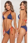 NAVY/ORANGE DOUBLE-SIDED CURTAIN SWIMSUIT TOP