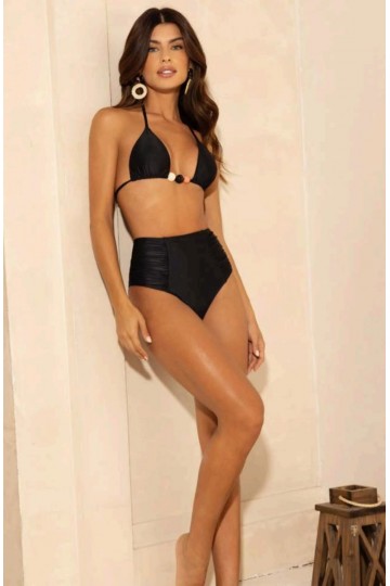 HIGH WAIST FLAT TUMMY SWIMSUIT BOTTOM - BLACK